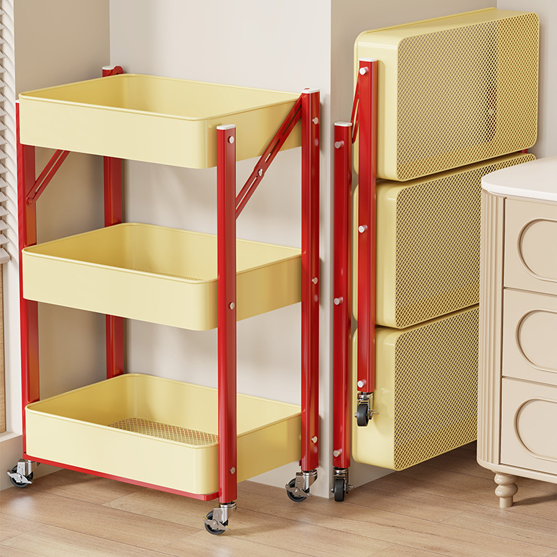 小推车置物架可折叠家用移动零食收纳架厨房浴室婴儿用品储物架子