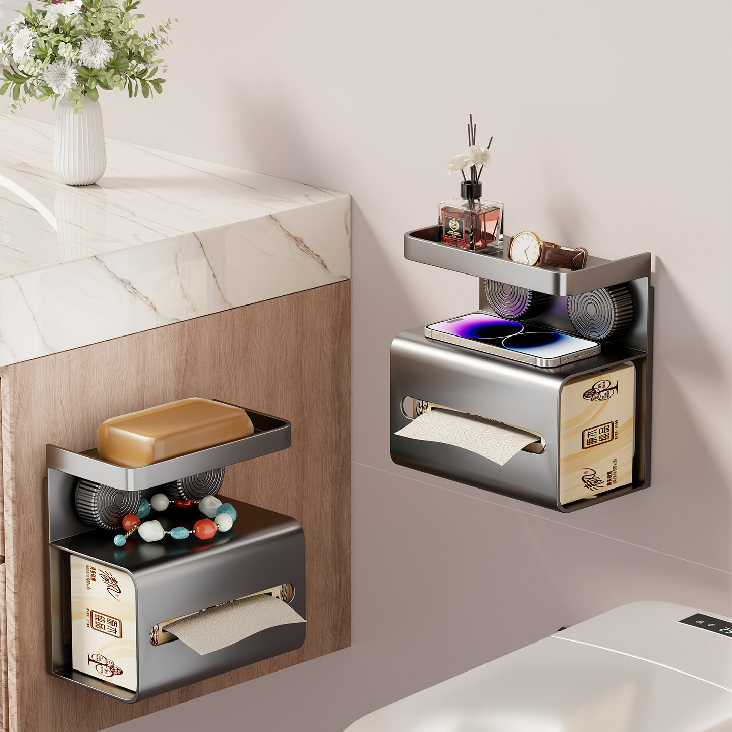 卫生间纸巾盒厕纸卷抽纸挂架厕所放置墙上壁挂浴室洗手间收纳架子