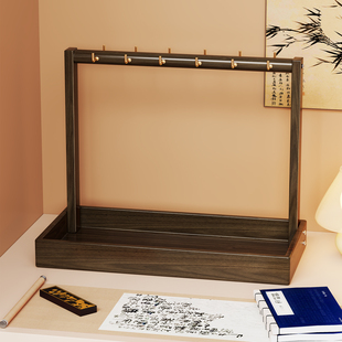 毛笔笔挂多功能实木收纳架笔托笔搁架子书法挂现代毛笔架入门楠竹实木笔架摆件收纳架复古新中式文房四宝创意