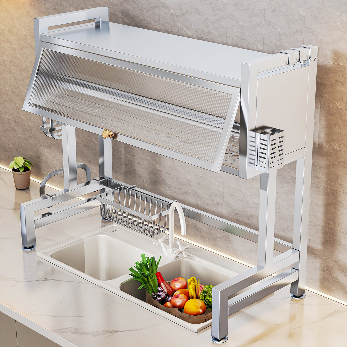 厨房水槽置物架防尘碗碟收