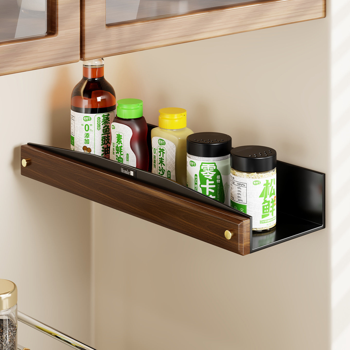 实木调料品置物架壁挂式厨房佐料调料架子家用免打孔调味品收纳架