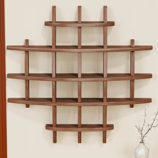 博古架壁挂式墙上茶杯置物架中式实木多层收纳架侘寂风茶具储物架
