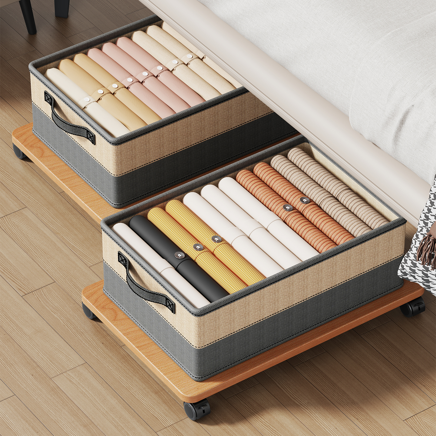 实木移动底座收纳箱家用整理箱