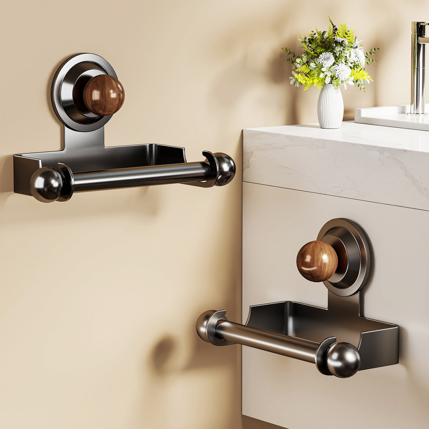 卫生间吸盘纸巾架浴室壁挂式免打孔卷纸架创意高颜值多巴胺厕纸盒