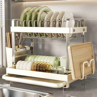 家用台面碗碟收纳架沥水碗盘架厨房放碗置物架子大容量碗筷收纳盒