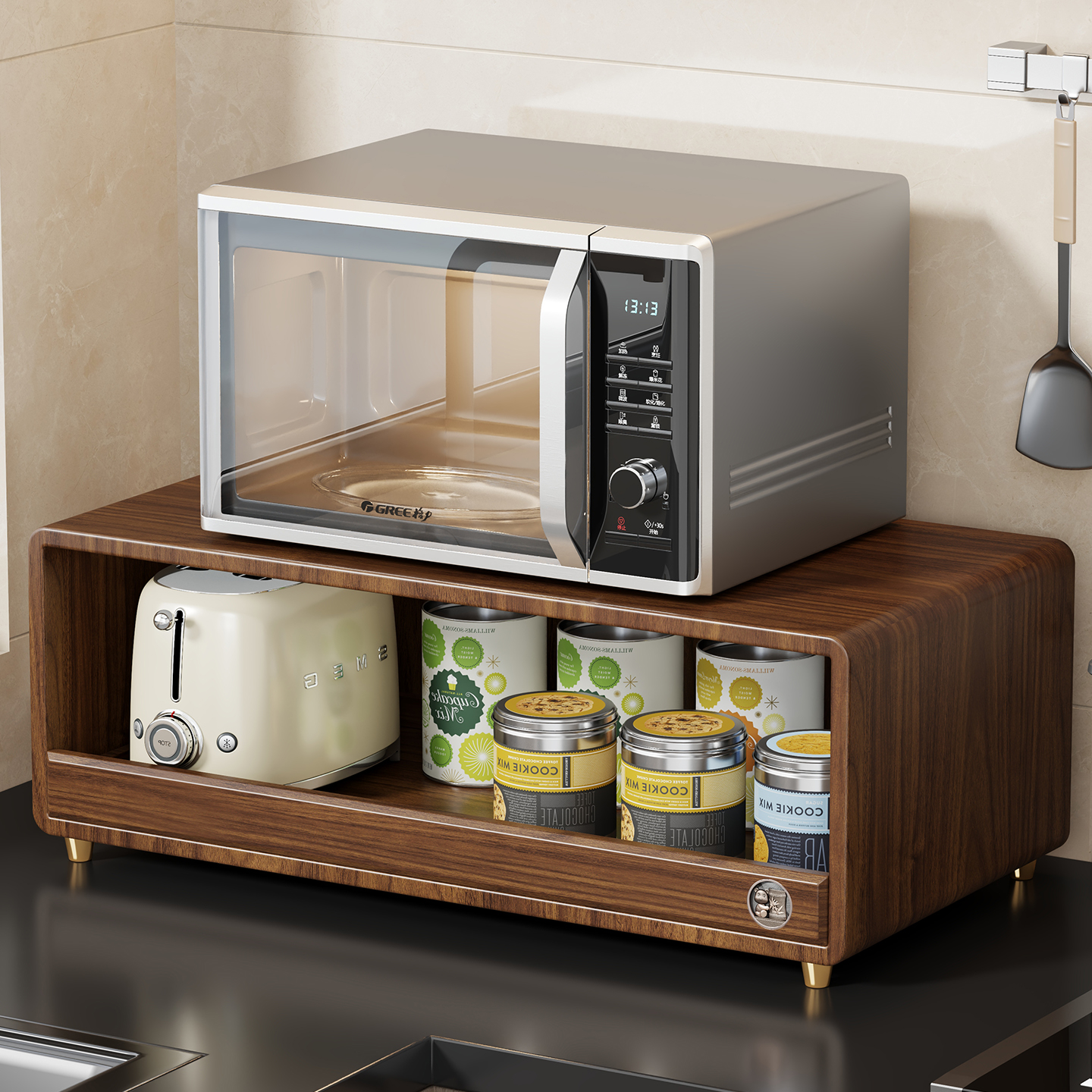 实木微波炉置物架厨房多功能
