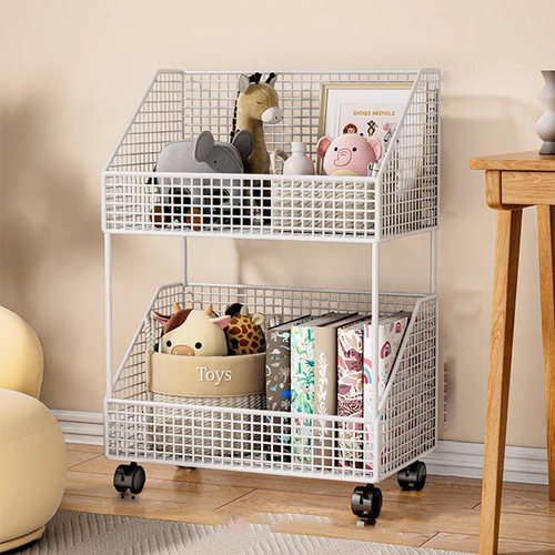 书架落地收纳架儿童绘本架移动小推车置物架宝宝简易书柜多层家用