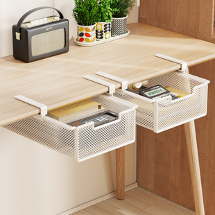 桌下抽屉式置物架办公室文件资料收纳架桌面书架笔筒办公用品工位改造神器书桌可抽拉文具档案整理吊架收纳筐