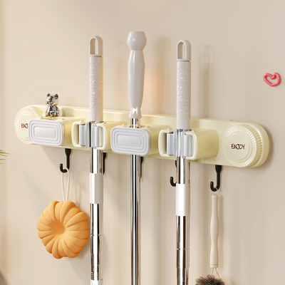 拖把壁挂夹浴室挂钩免打孔阳台吸盘拖把夹多功能拖把架强力固定器
