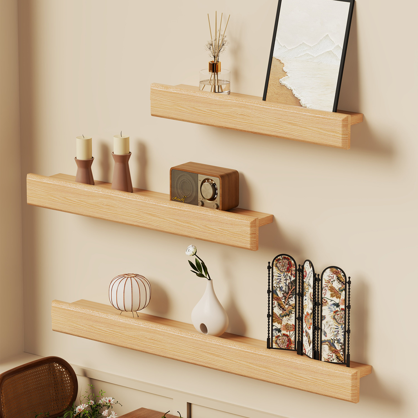 实木墙上隔板书架报刊架一字壁挂简约创意报刊架杂志展示置物架子