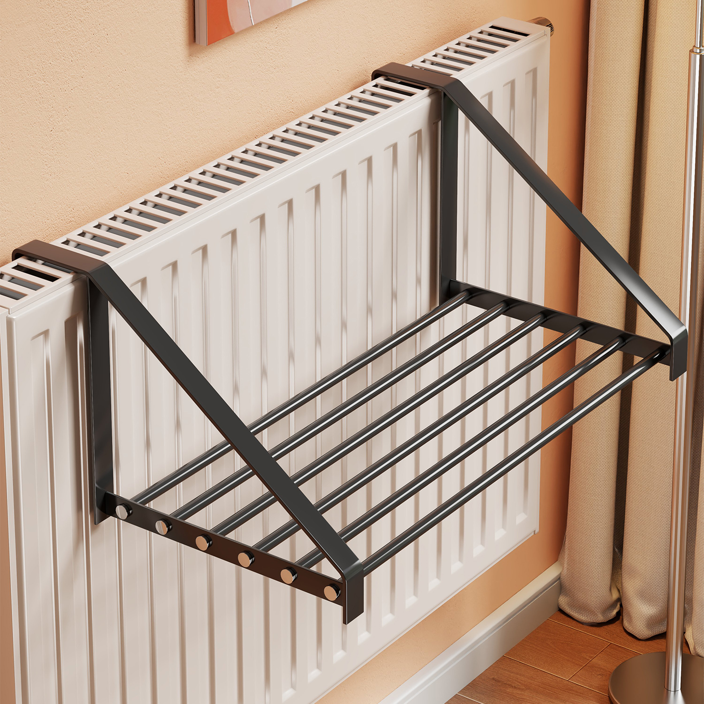 暖气片晾衣架多功能免打孔晾鞋