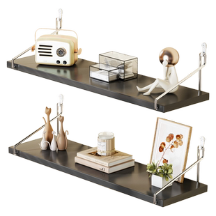 免打孔墙上置物架壁挂书本书架挂墙木板一字隔板宿舍墙面整理架子