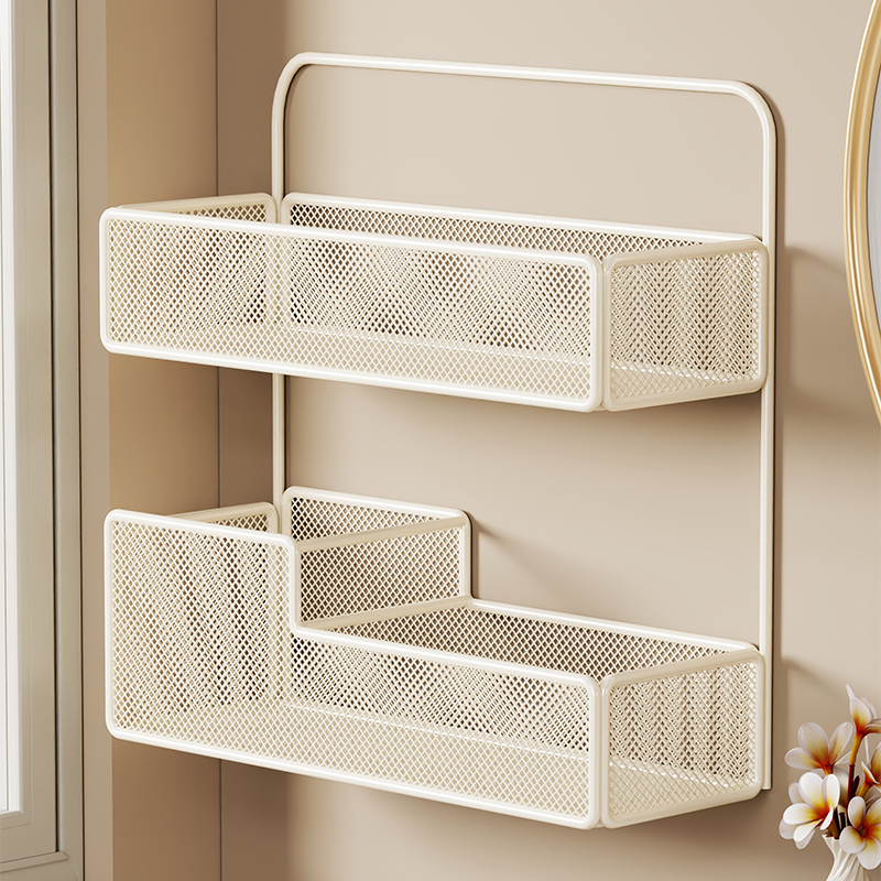 免打孔壁挂式置物架铁丝奶油风