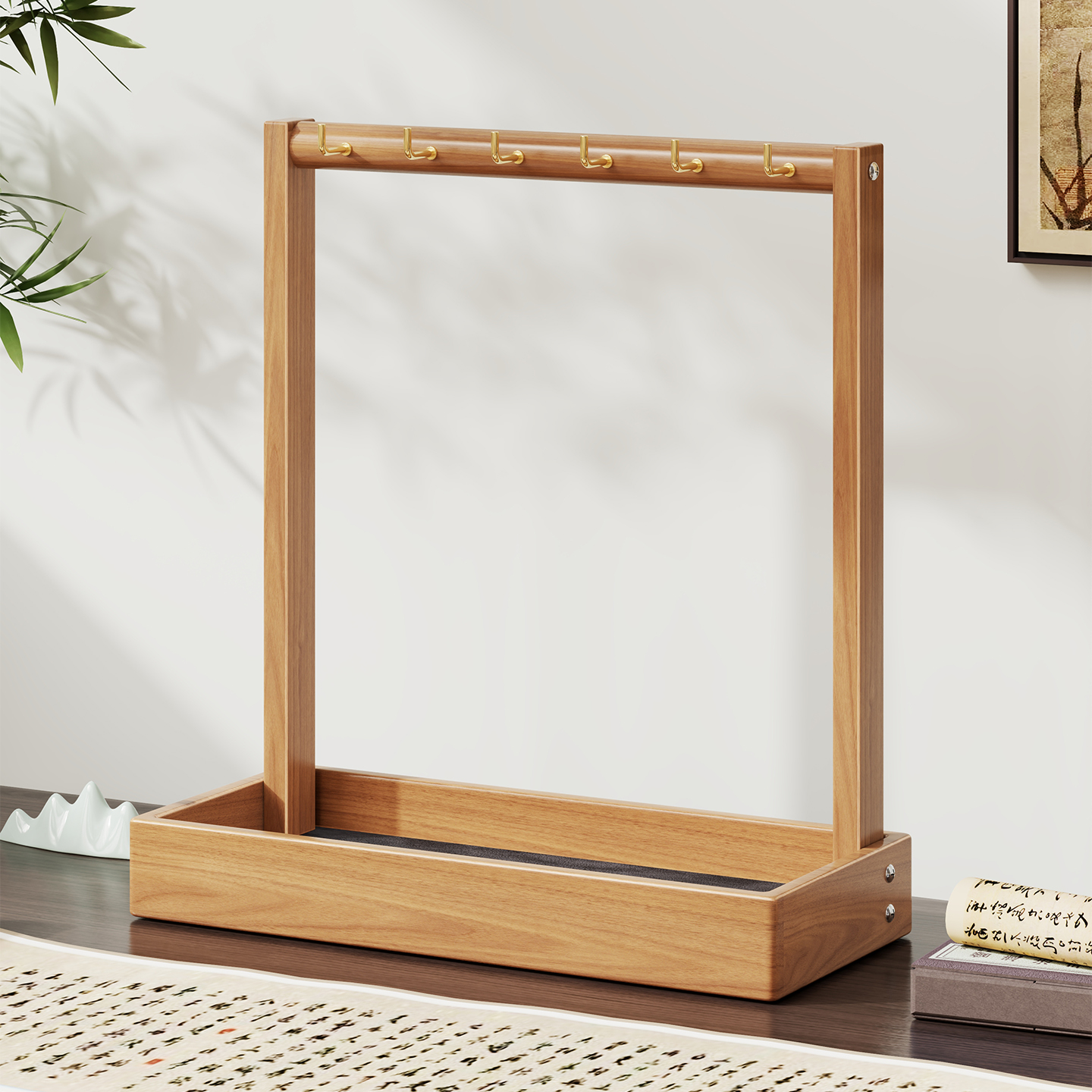 毛笔架笔挂毛笔挂展示架文房四宝桌面书桌摆件中式实木悬挂式书房学生台面毛笔可放笔搁储物架简约笔拖置物架