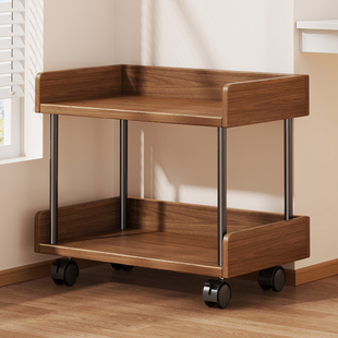 实木桌下置物架书架带轮可移动小推车书本收纳落地多层书包杂物架