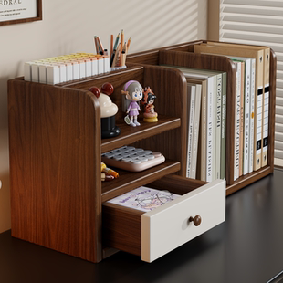 办公桌置物架书桌上多层立式书架带抽屉书本收纳架子桌上小型书柜