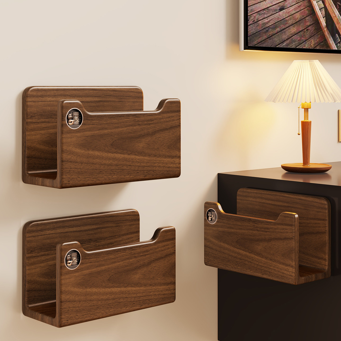 实木路由器放置架收纳盒