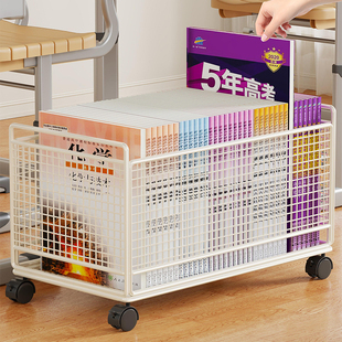 书本收纳箱学生用书箱初中学校桌边书架高中生桌下放书带轮可移动书筐教室用课桌旁置物架整理神器书立架挂袋
