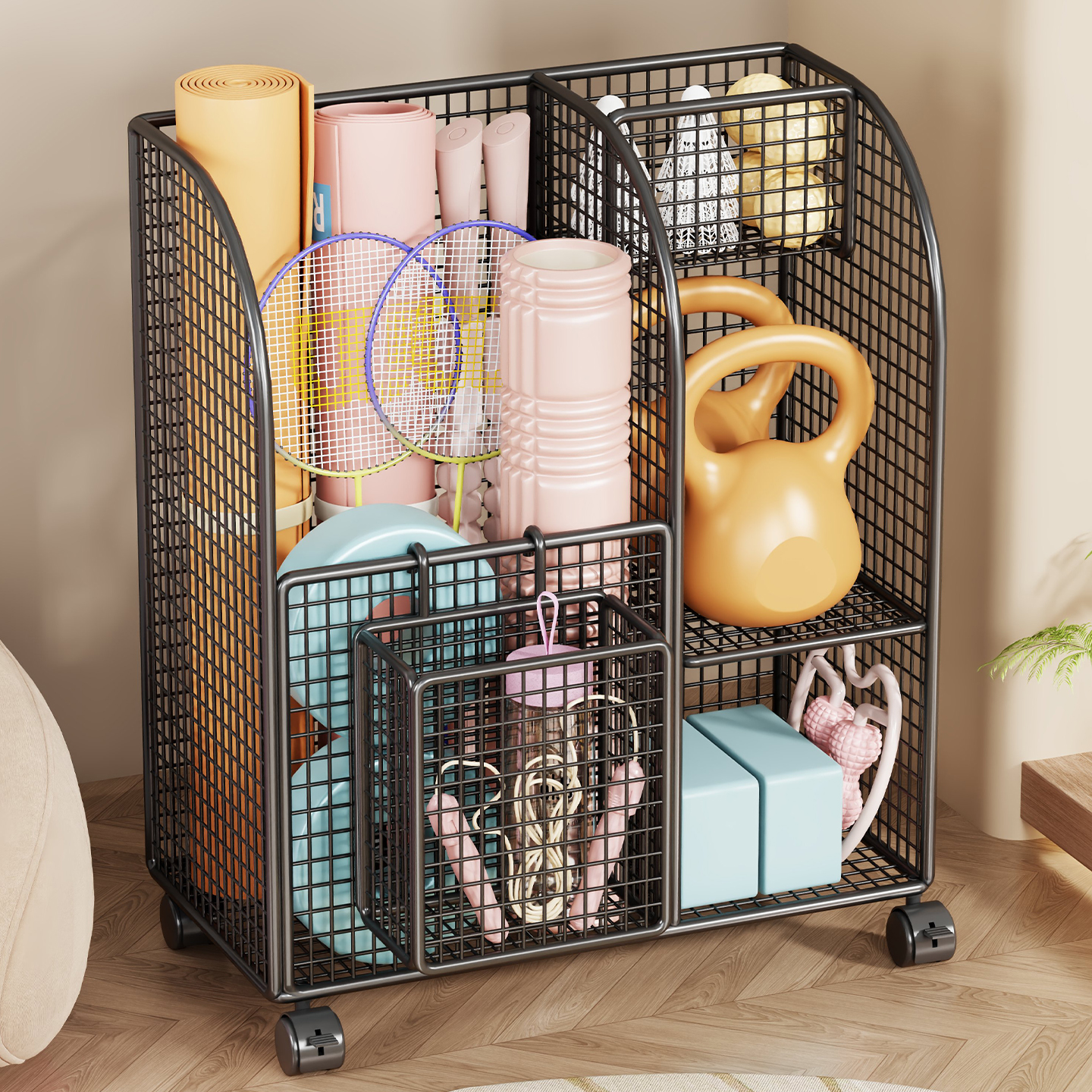 瑜伽垫收纳筐带轮移动大容量