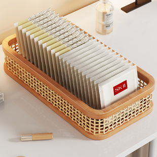 实木面膜收纳盒多功能梳妆台护肤品收纳桌面化妆品置物架可叠加架