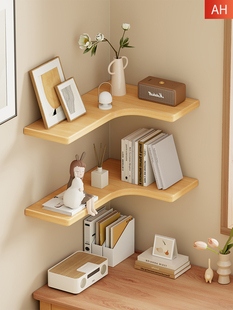 实木墙角置物架厨房墙上90度拐角书架隔板悬空搁板墙面转角置物板