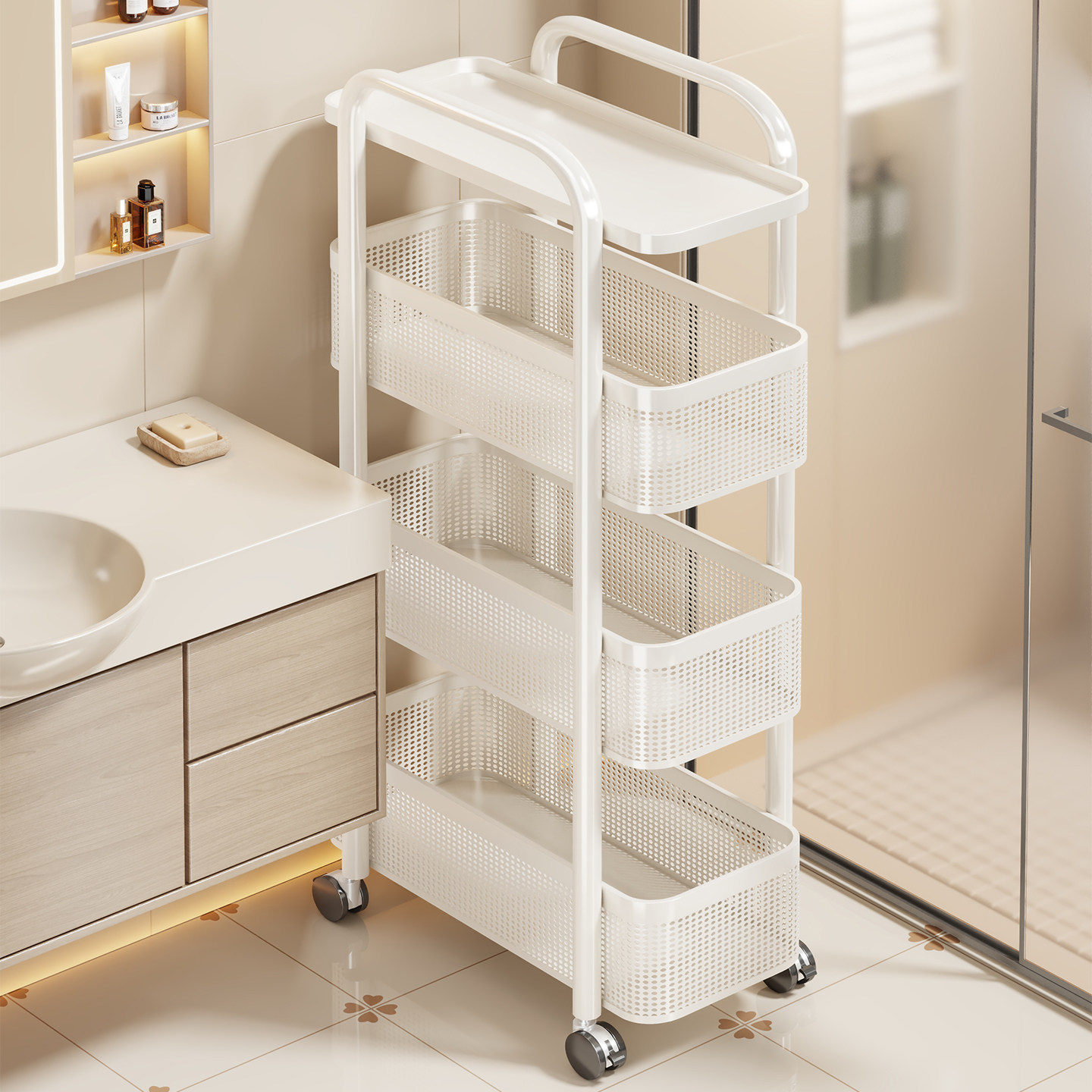 卫生间置物架门后小推车浴室窄缝收纳柜小型落地夹缝隙厕所马桶侧