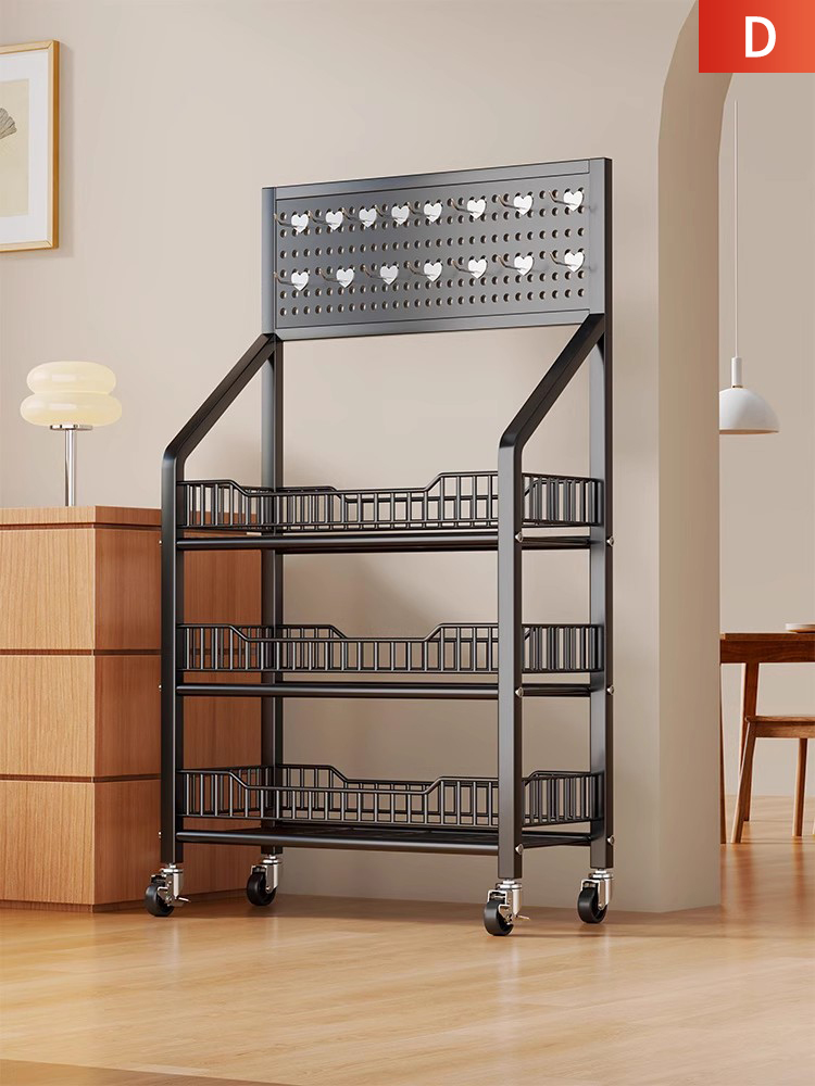 洞洞板书架多功能铁艺小推车收纳架子可移动带轮多层简易储物书柜