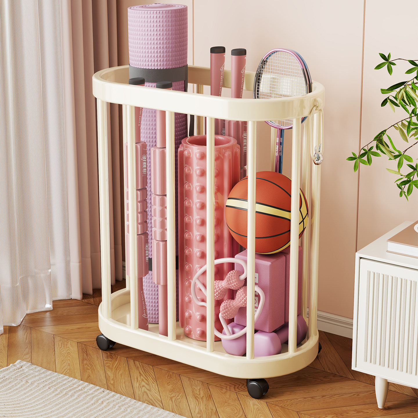 健身器材收纳神器家用带轮移动大容量瑜伽垫收纳筐运动窄缝置物架,收纳整理,运动器材收纳用具,淘宝优惠券,粉丝福利购,淘宝优惠卷