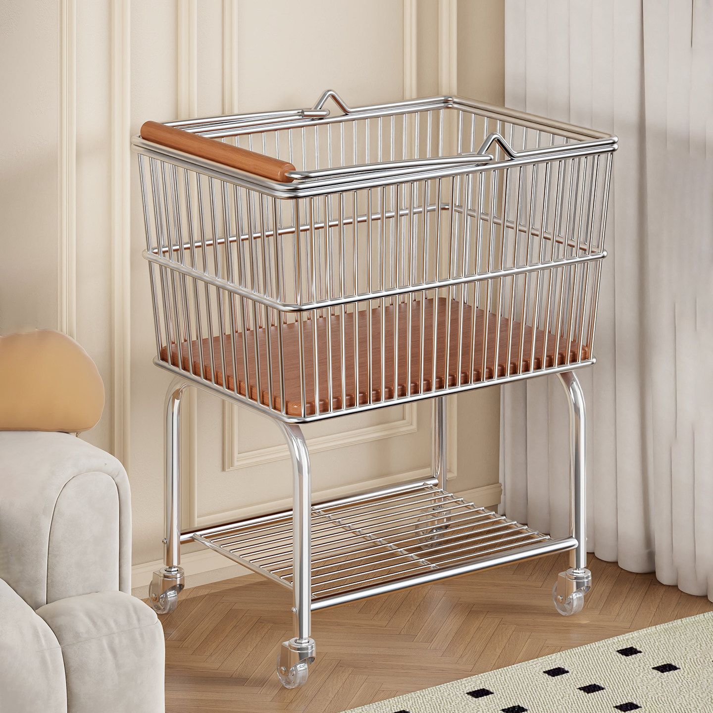 瑜伽垫收纳筐大容量家用带轮可移动健身器材羽毛球运动用具置物架