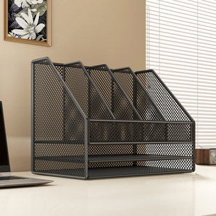 文件收纳架办公室桌面置物架多层大容量金属文件架办公用品资料档案A4纸放置架书桌上书架放书籍收纳盒文件框