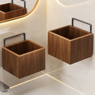 实木梳子置物架收纳筒卫生间壁挂式墙上牙刷牙膏盒放头梳的免打孔