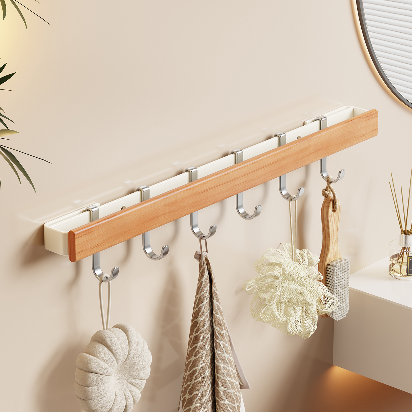 实木浴室挂钩免打孔强力