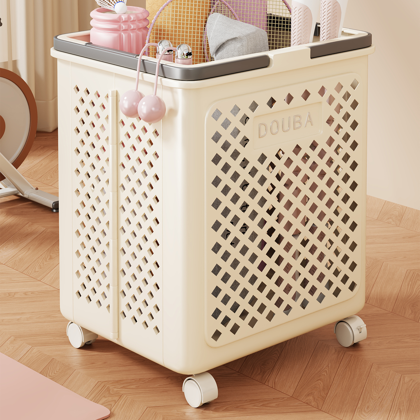 瑜伽垫收纳筐可移动折叠