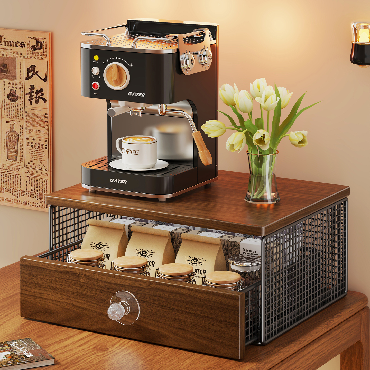 台面咖啡机增高置物架抽拉收纳架