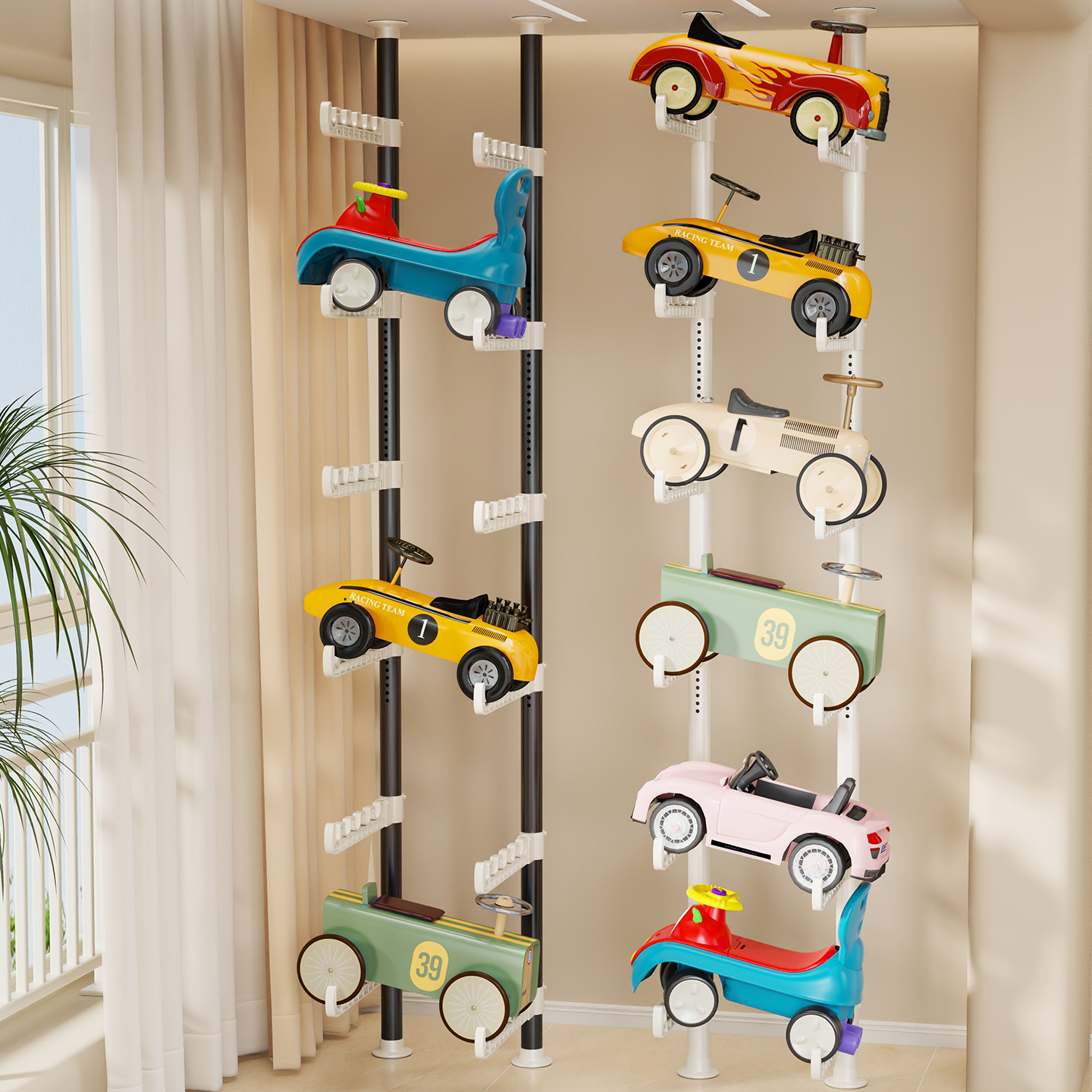 顶天立地儿童玩具车收纳架