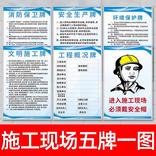施工现场五牌一图工地安全标识牌文明施工警示牌工程概况告示牌建筑工地管理规章制度消防标示牌环境保护墙贴 - 封面