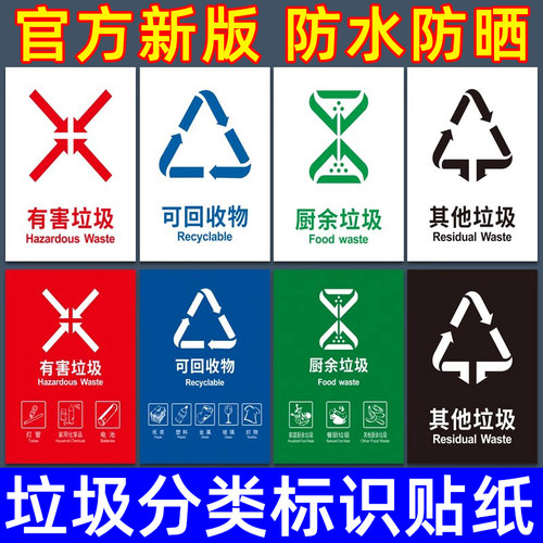 垃圾分类标识贴纸垃圾桶标签贴