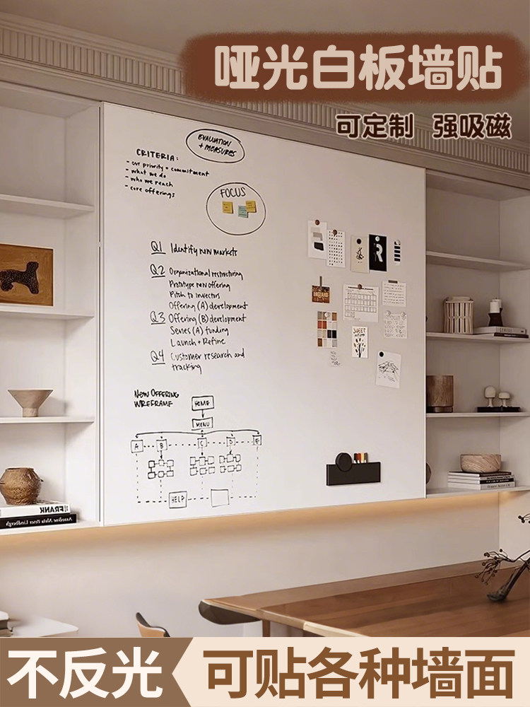 哑光白板墙贴可以在不损坏墙壁的情况下移除家庭教学可擦除磁性墙