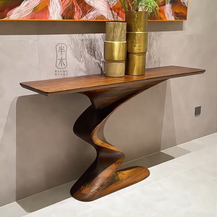 宋氏美学北美黑胡桃木玄关台靠墙异形创意新中式 入户玄关桌设计款