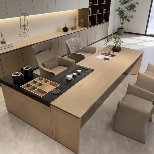 意式极简茶桌实木原木风家用高端