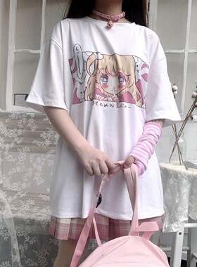 日系可爱短袖t恤女卡通二次元少女兔上衣宽松短袖学生萌系jk衣搭