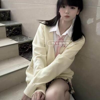 【小杏中】原创jk制服春秋可爱甜美学院黄色开衫毛衣校供格裙套装