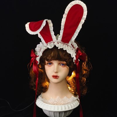 兔耳发带doll感lolita百搭日常酒红色茶会可爱非bnt