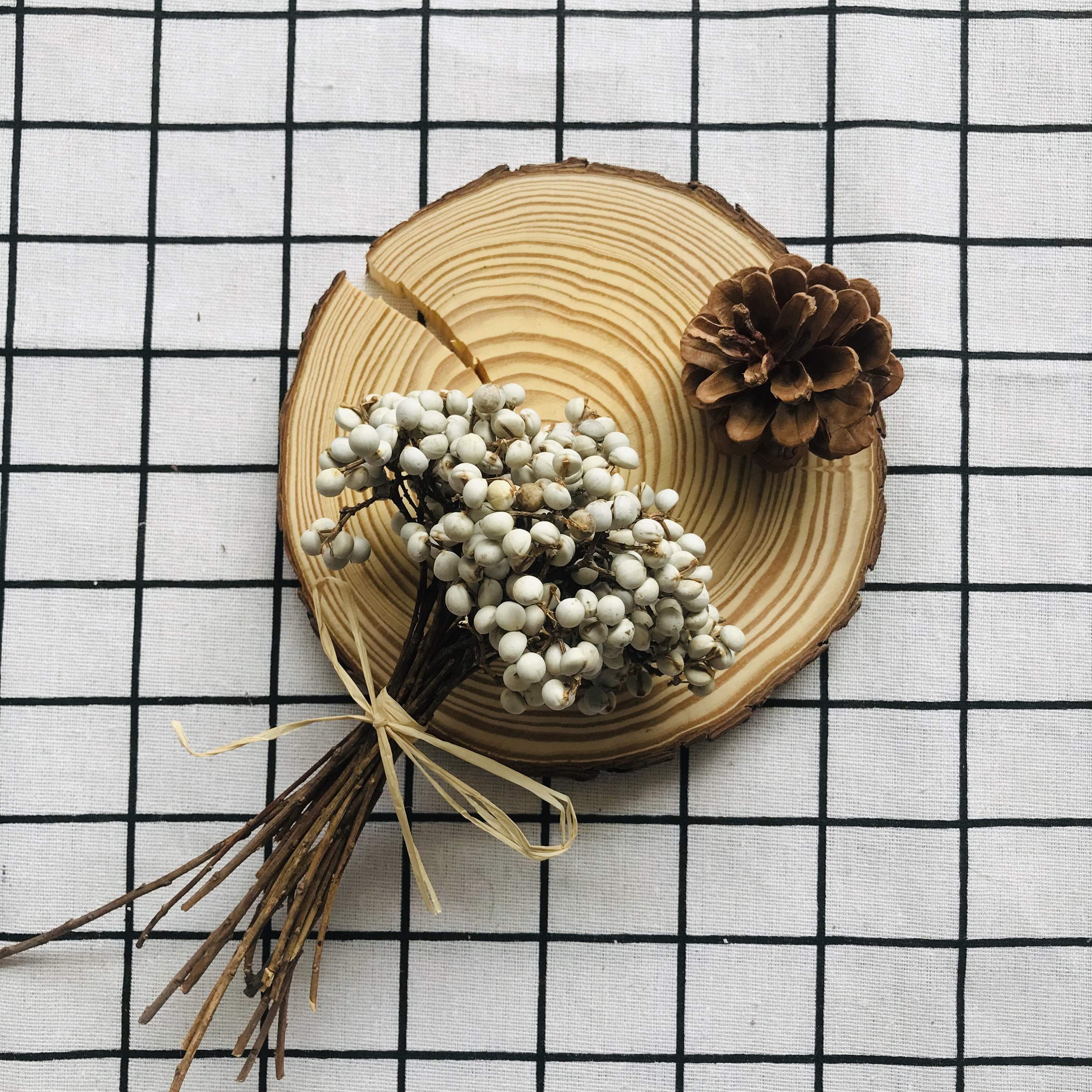 天然小白果干花diy手作花环搭配花材白色薏米果小清新装饰干树枝