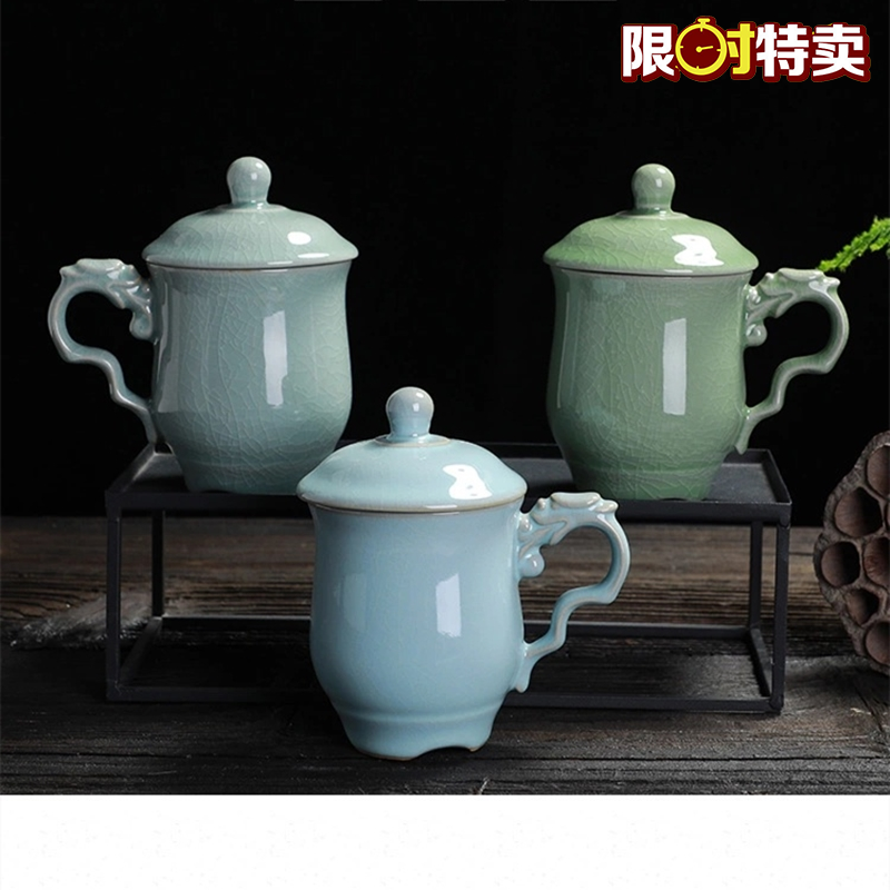 汝窑上合会议龙头杯开片冰裂纹德化主人杯单杯带盖中式茶杯礼盒装