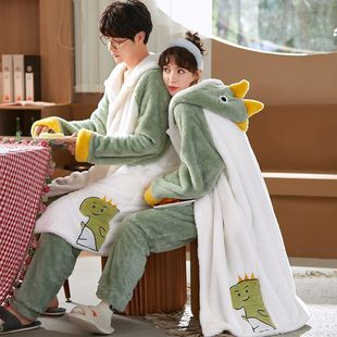 男女可爱睡袍家居服套装 珊瑚绒情侣睡衣冬季 加厚加绒法兰绒秋冬款