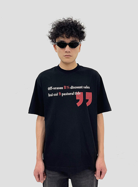 DiSi 美式字母标语裂纹印花短袖夏季复古磨边纯棉宽松潮牌情侣T恤