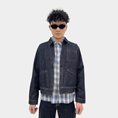 DiSi原牛蓝色牛仔外套男女美式 复古短宽boxy版 型简约正肩蓝牛夹克