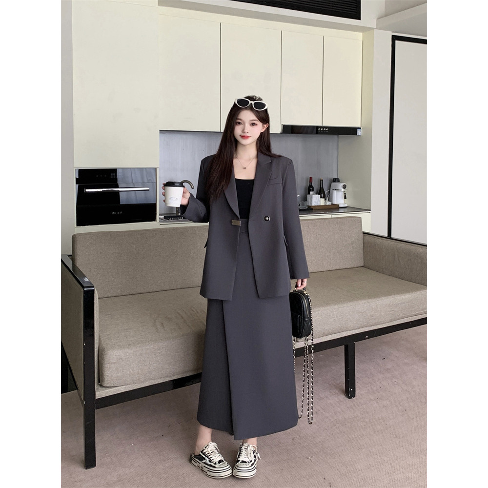 西装套装女气质休闲长袖外套开叉半身裙两件套秋季新款女装显瘦