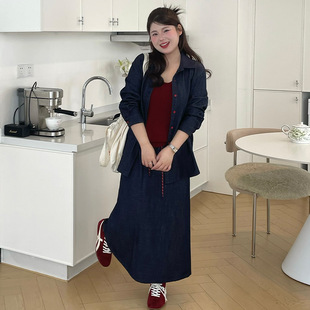 大码女装休闲气质牛仔套装2026春款胖mm开衫女半身裙两件套